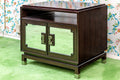 Vintage Post-Modern Chinese Mirrored Accent Cabinet With Fret Detail