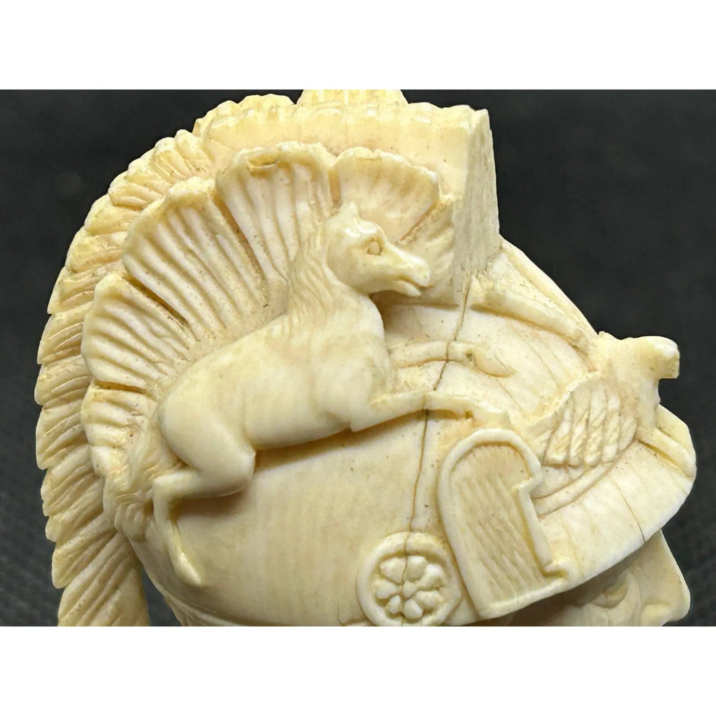 Antique Grand Tour Carved Bone Bust of Minerva in War Helmet