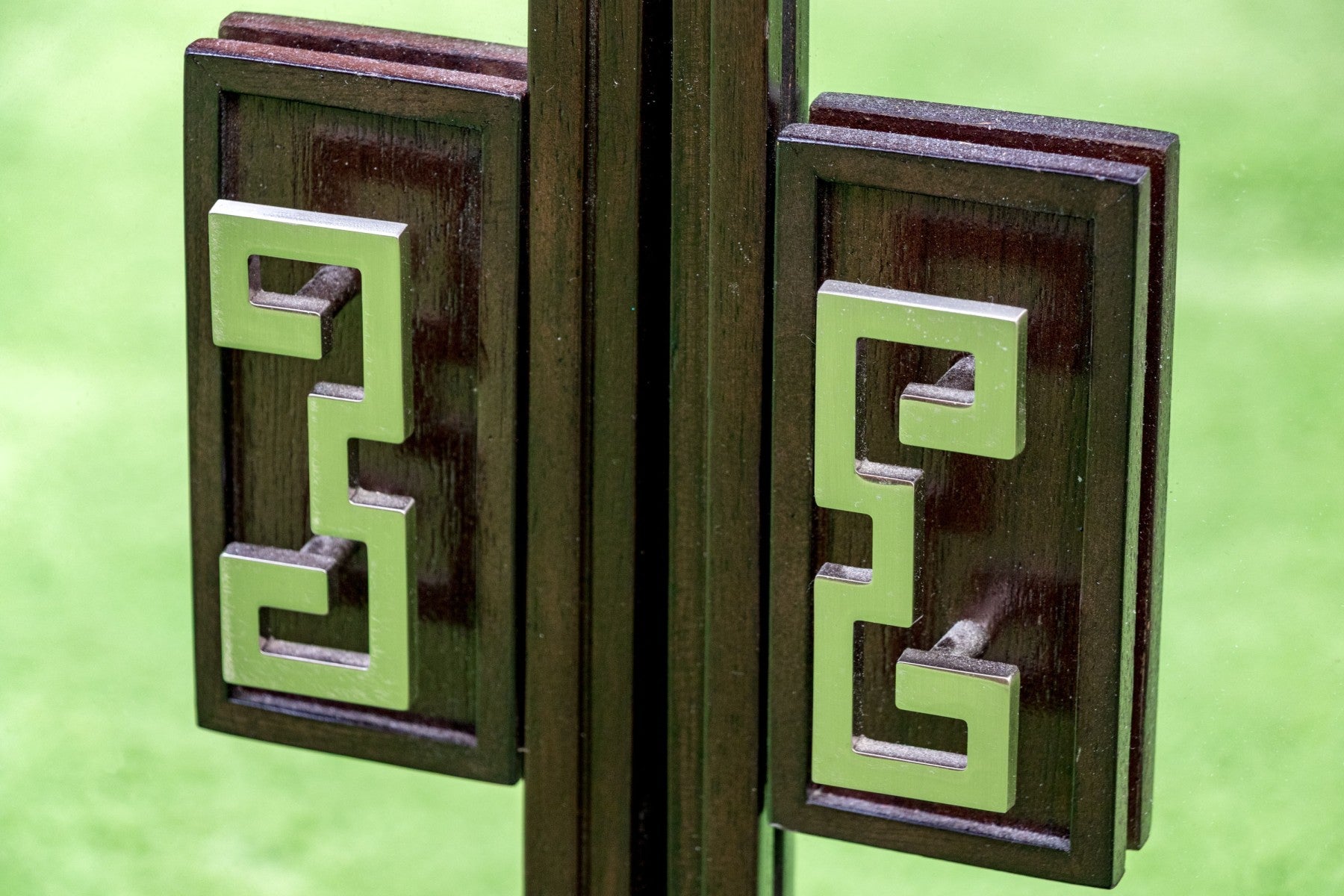 Vintage Post-Modern Chinese Mirrored Accent Cabinet With Fret Detail
