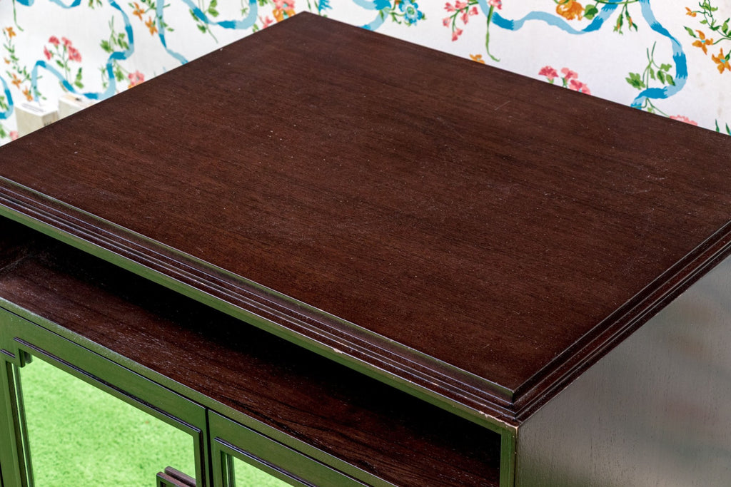 Vintage Post-Modern Chinese Mirrored Accent Cabinet With Fret Detail