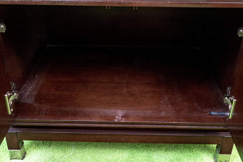 Vintage Post-Modern Chinese Mirrored Accent Cabinet With Fret Detail