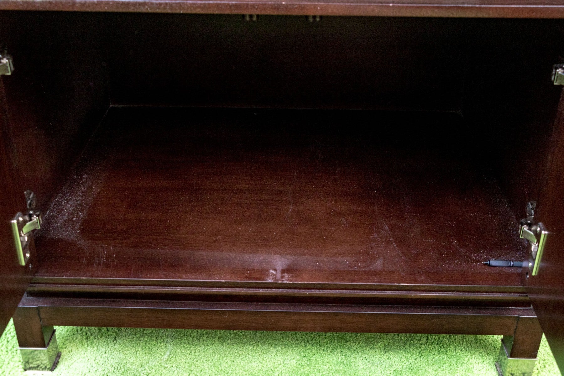 Vintage Post-Modern Chinese Mirrored Accent Cabinet With Fret Detail