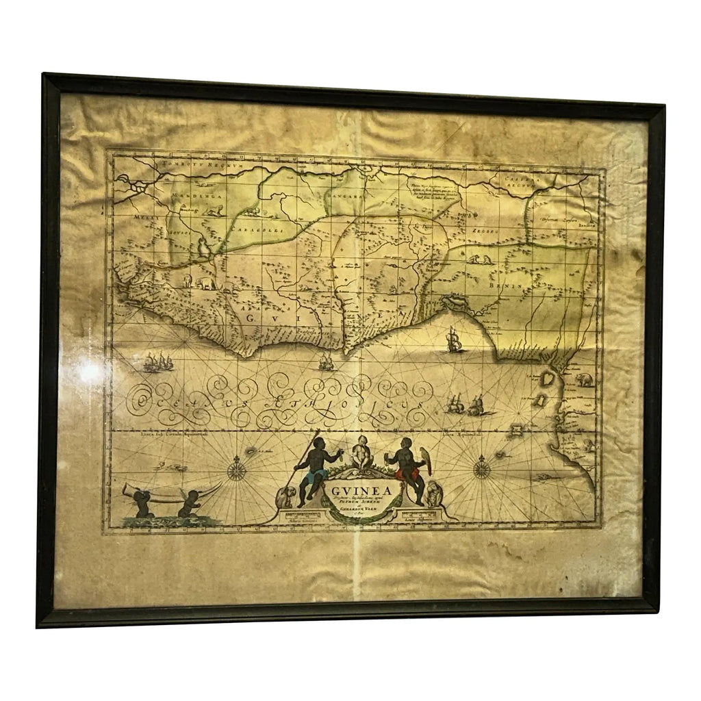 Rare Antique 17th Century Peter Schenk Hand-Colored Map of Guinea and West Africa - c. 1690