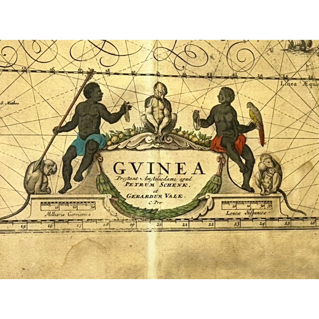 Rare Antique 17th Century Peter Schenk Hand-Colored Map of Guinea and West Africa - c. 1690