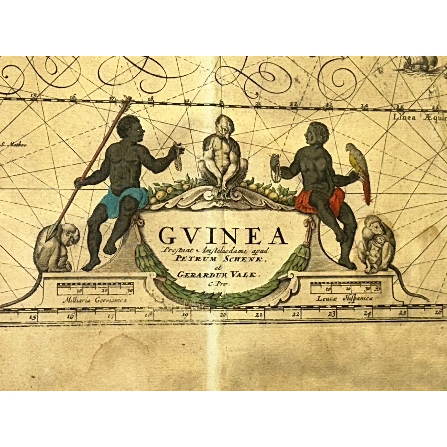 Rare Antique 17th Century Peter Schenk Hand-Colored Map of Guinea and West Africa - c. 1690