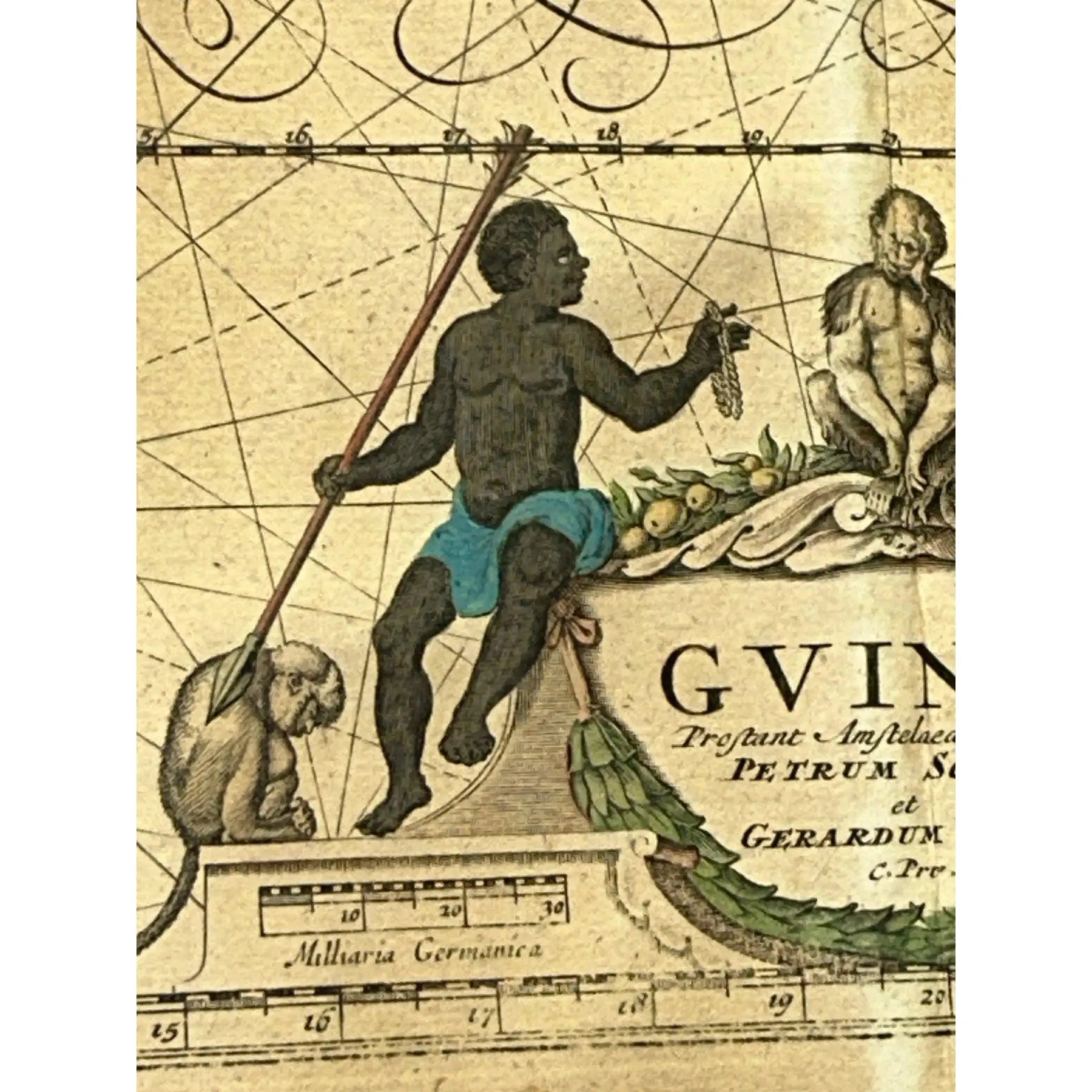 Rare Antique 17th Century Peter Schenk Hand-Colored Map of Guinea and West Africa - c. 1690