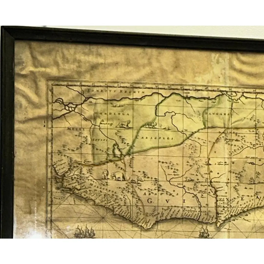 Rare Antique 17th Century Peter Schenk Hand-Colored Map of Guinea and West Africa - c. 1690