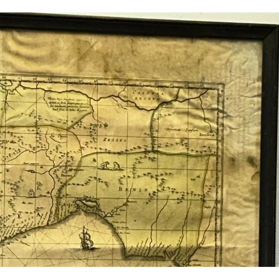 Rare Antique 17th Century Peter Schenk Hand-Colored Map of Guinea and West Africa - c. 1690