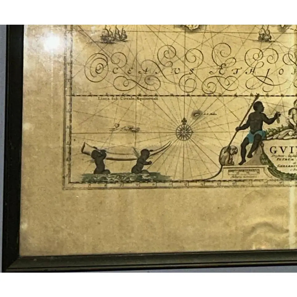 Rare Antique 17th Century Peter Schenk Hand-Colored Map of Guinea and West Africa - c. 1690