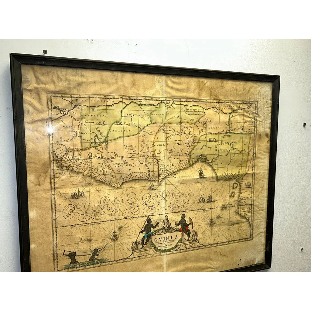 Rare Antique 17th Century Peter Schenk Hand-Colored Map of Guinea and West Africa - c. 1690