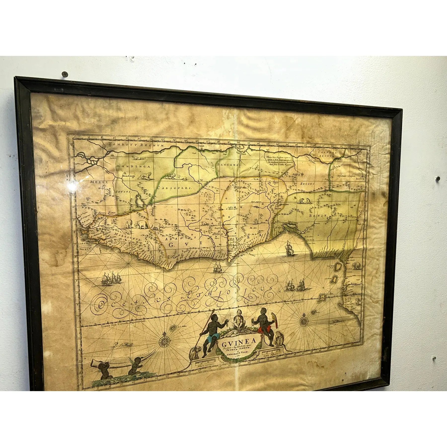 Rare Antique 17th Century Peter Schenk Hand-Colored Map of Guinea and West Africa - c. 1690