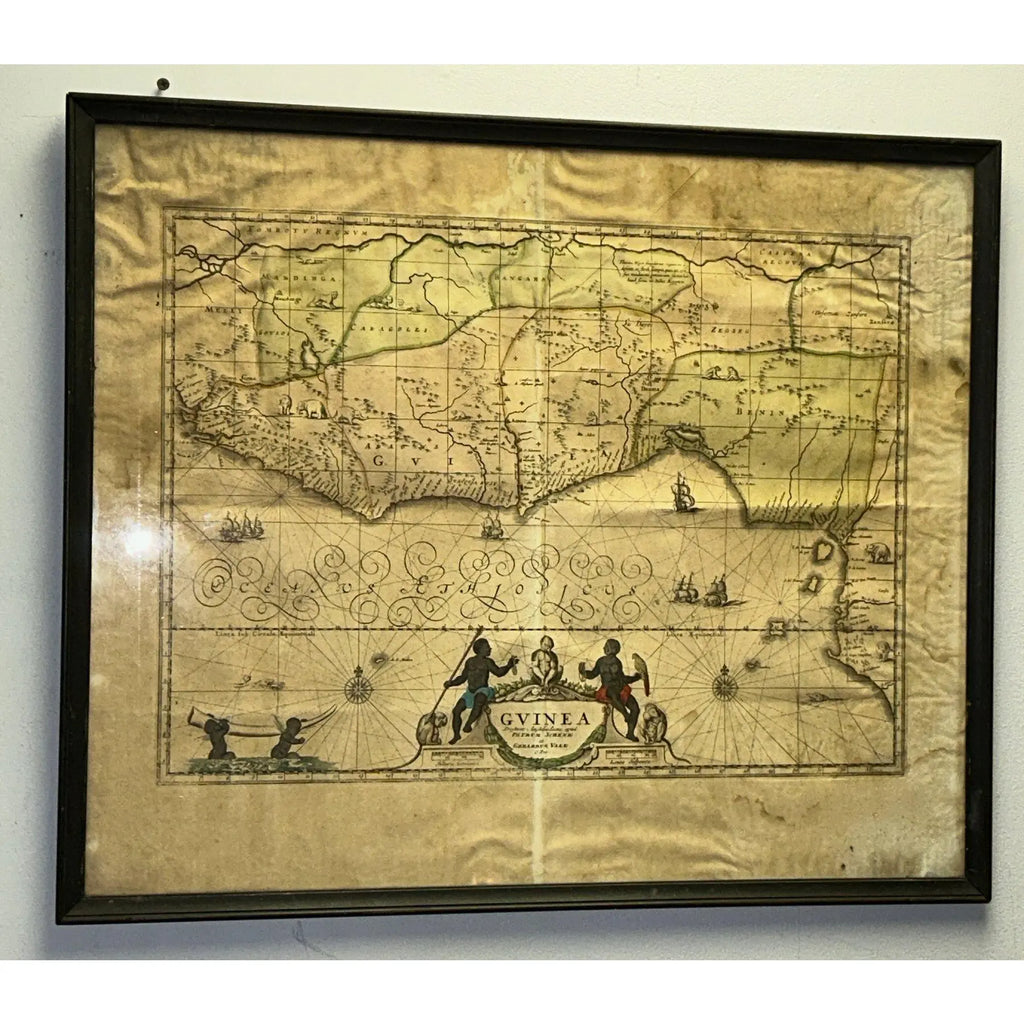 Rare Antique 17th Century Peter Schenk Hand-Colored Map of Guinea and West Africa - c. 1690
