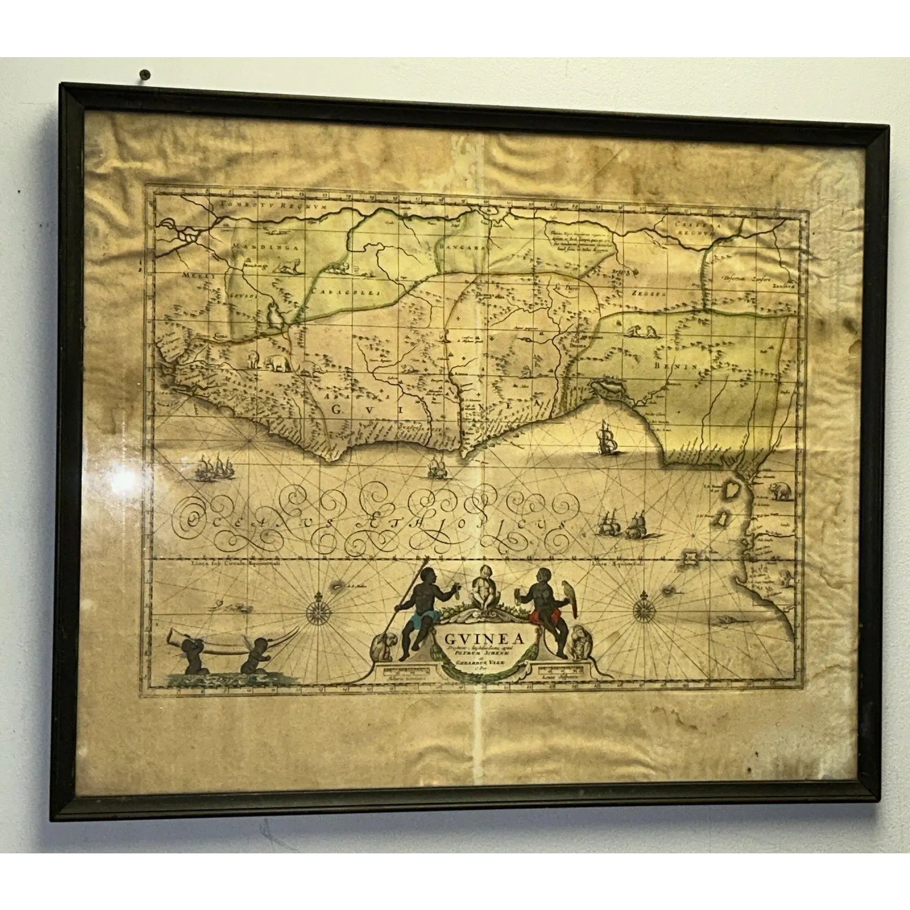 Rare Antique 17th Century Peter Schenk Hand-Colored Map of Guinea and West Africa - c. 1690