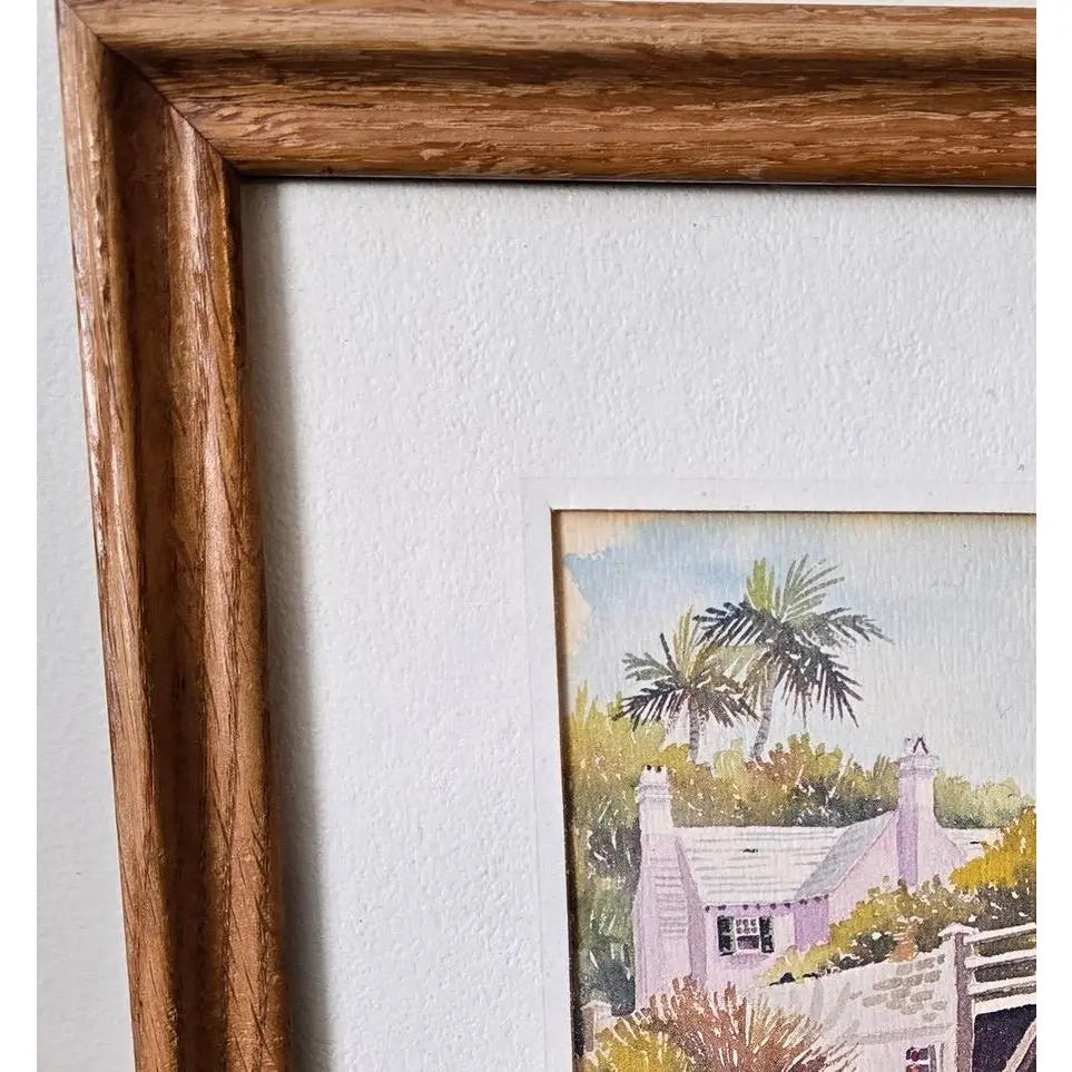 "1970s Joan Forbes 'Somerset Bridge' Bermuda Lithograph in Wood Frame"