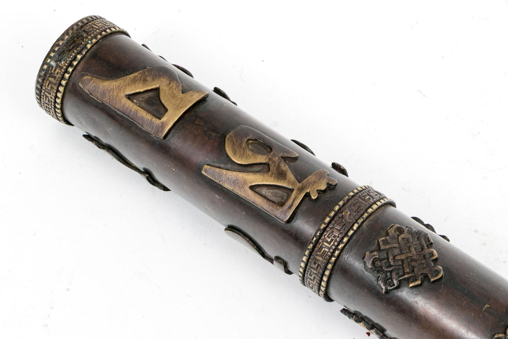 Vintage Tibetan Brass Sacred Scroll Case With Auspicious Buddhist Emblems