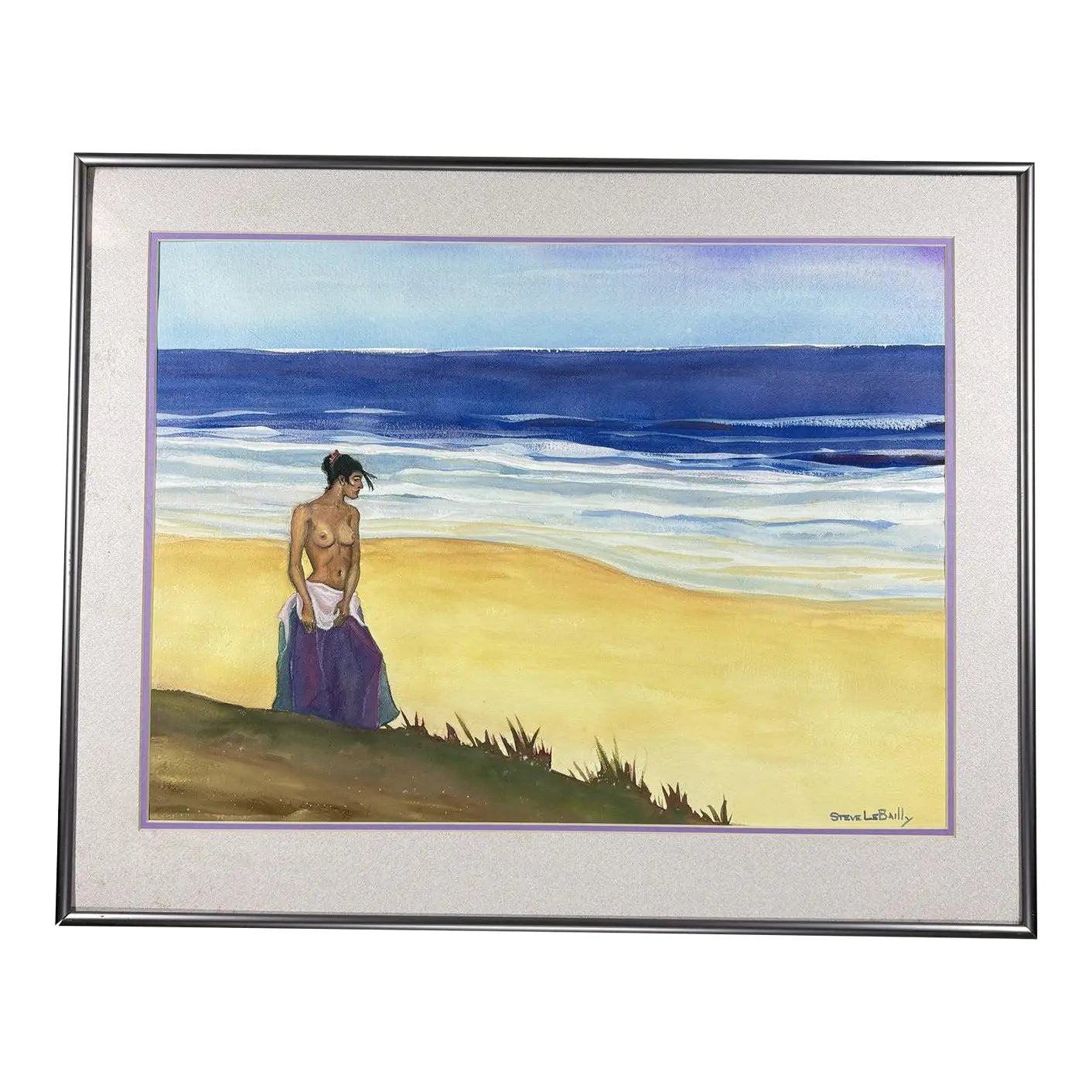 1980s Steve LeBailly Signed Original Watercolor "Woman on Beach"