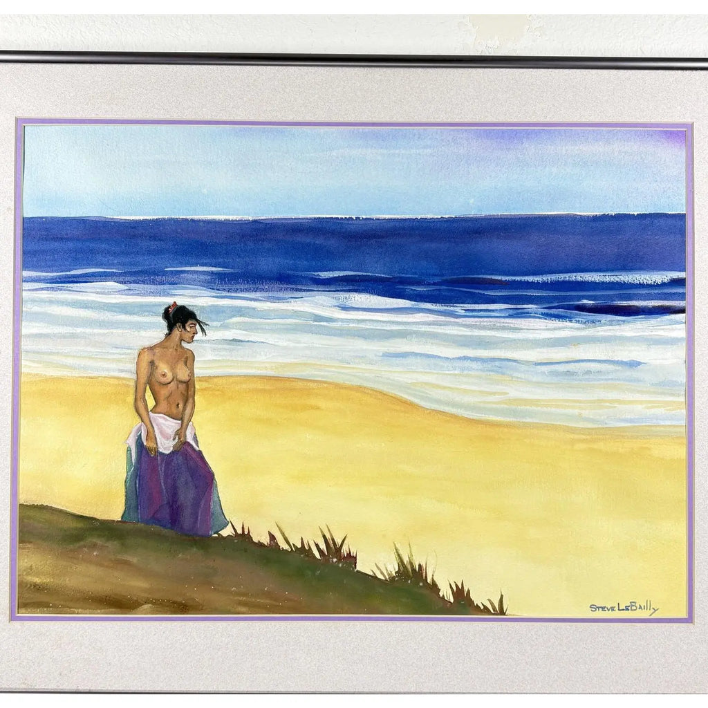 1980s Steve LeBailly Signed Original Watercolor "Woman on Beach"