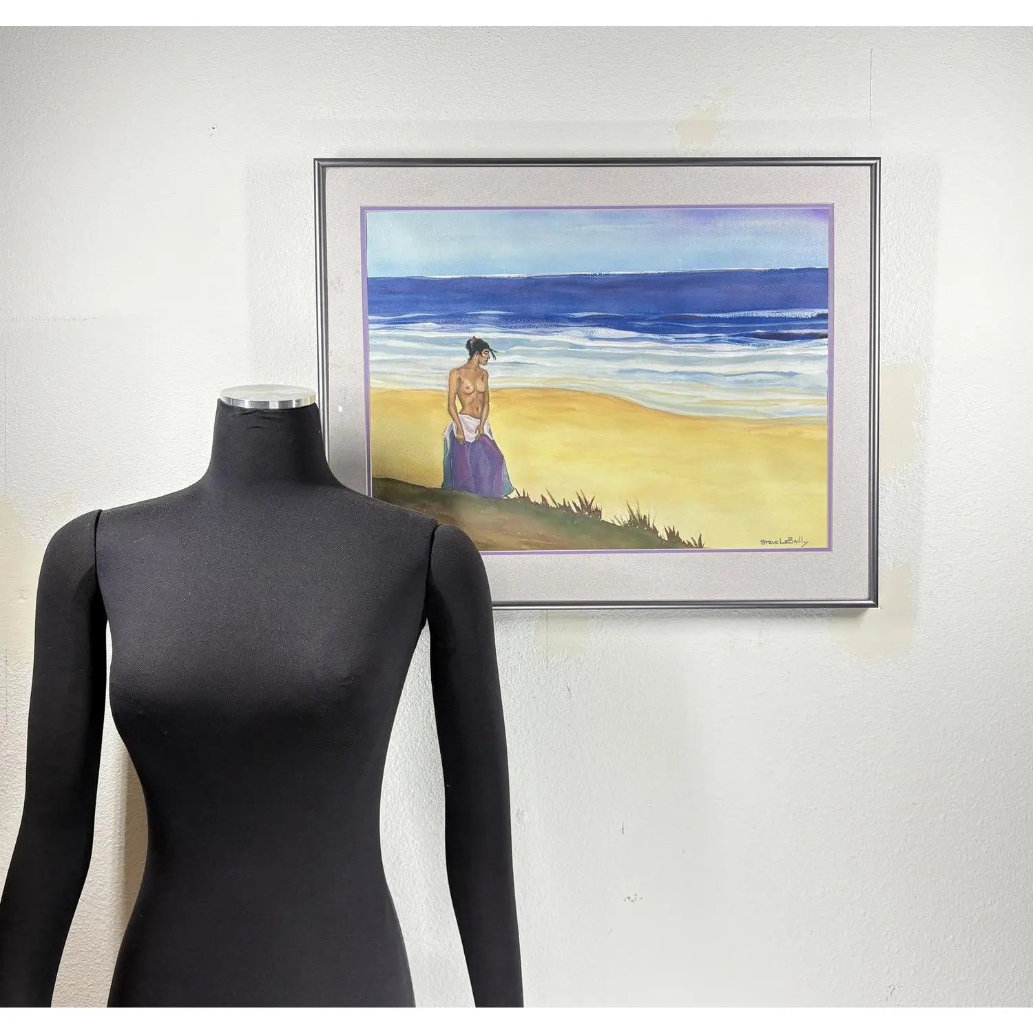 1980s Steve LeBailly Signed Original Watercolor "Woman on Beach"
