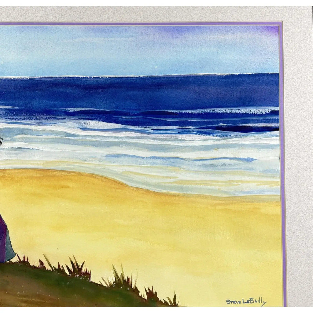 1980s Steve LeBailly Signed Original Watercolor "Woman on Beach"