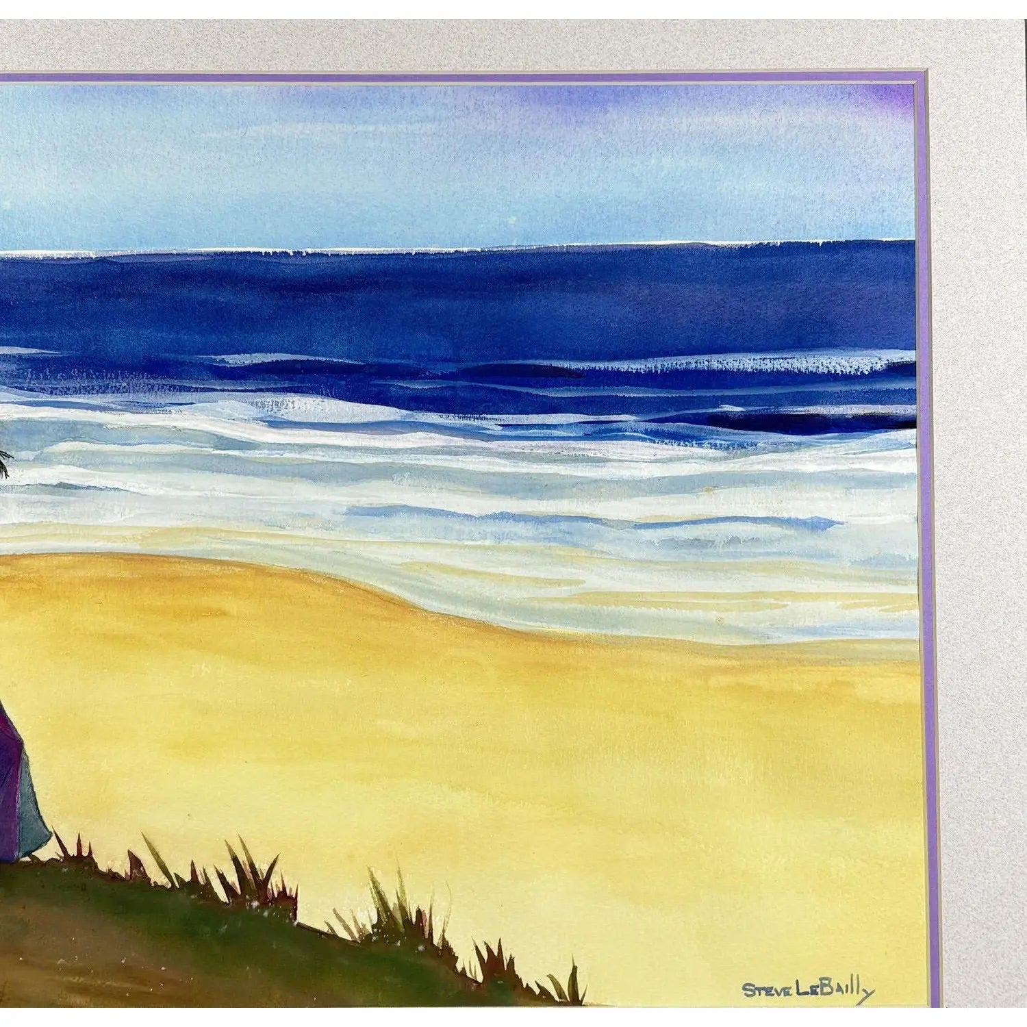 1980s Steve LeBailly Signed Original Watercolor "Woman on Beach"