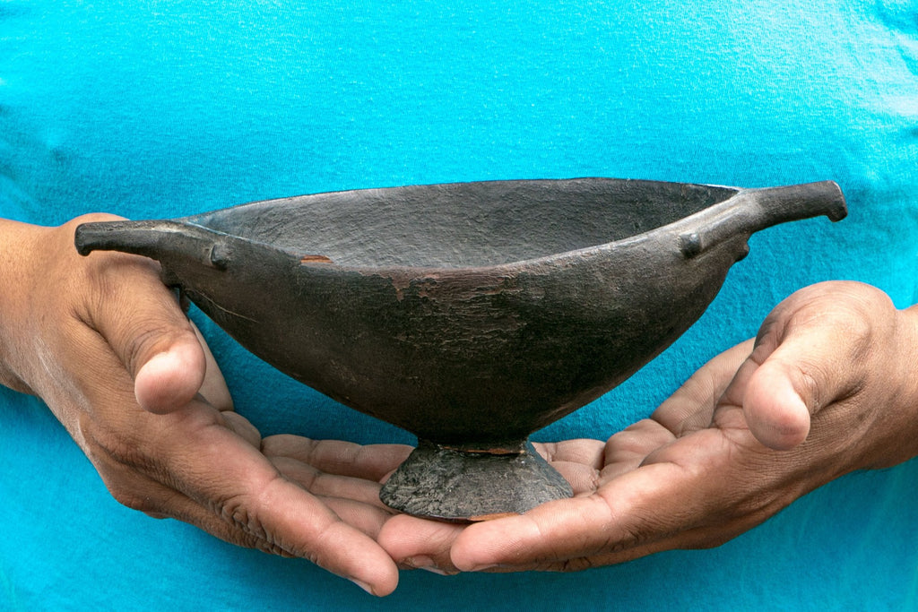 Antique African Oromo Carved Wood Vessel With Sculptural Handles