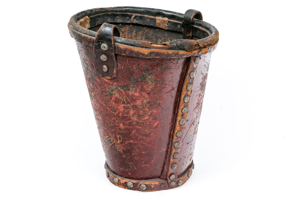 Antique English Leather Fire Bucket With British Royal Coat Of Arms