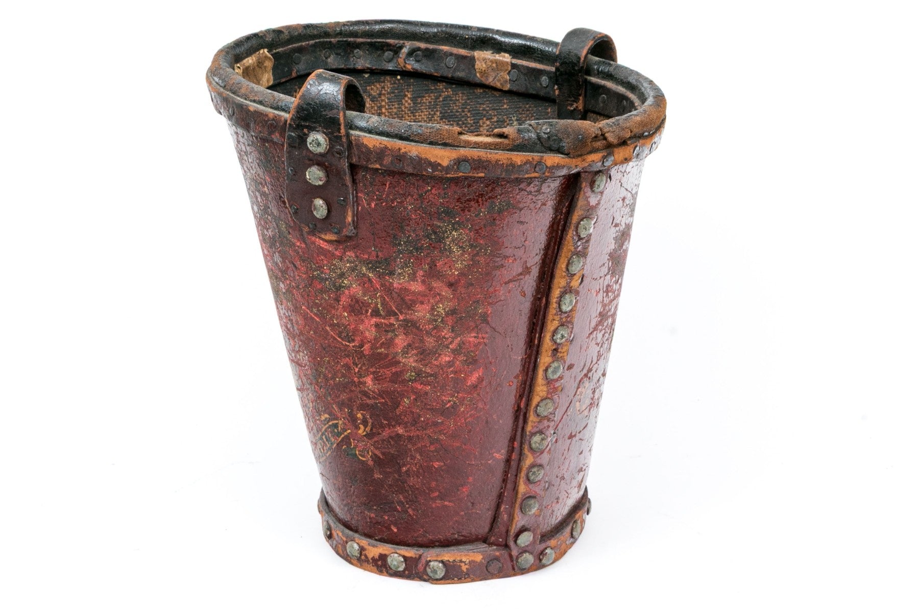 Antique English Leather Fire Bucket With British Royal Coat Of Arms