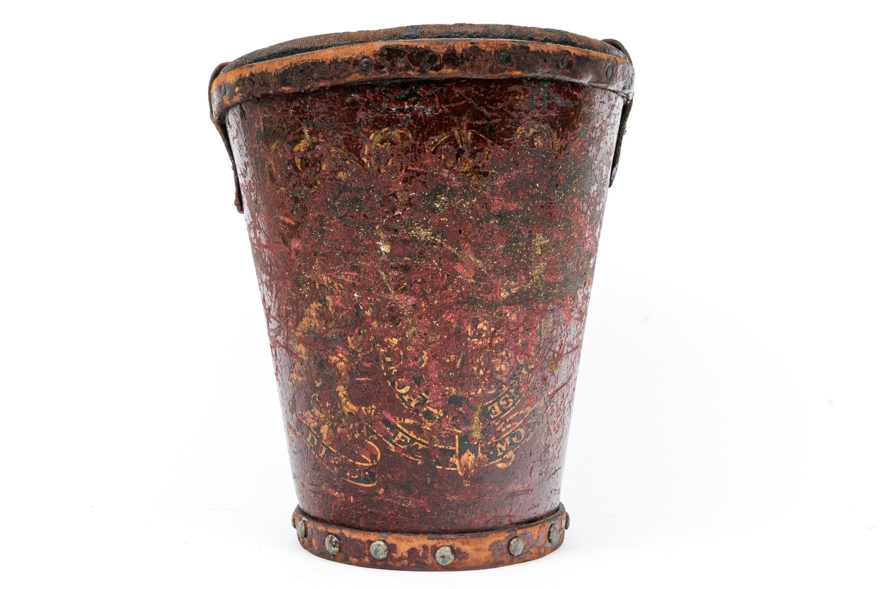 Antique English Leather Fire Bucket With British Royal Coat Of Arms