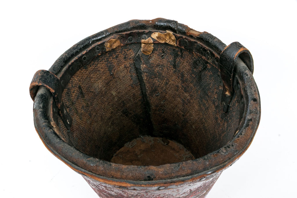 Antique English Leather Fire Bucket With British Royal Coat Of Arms