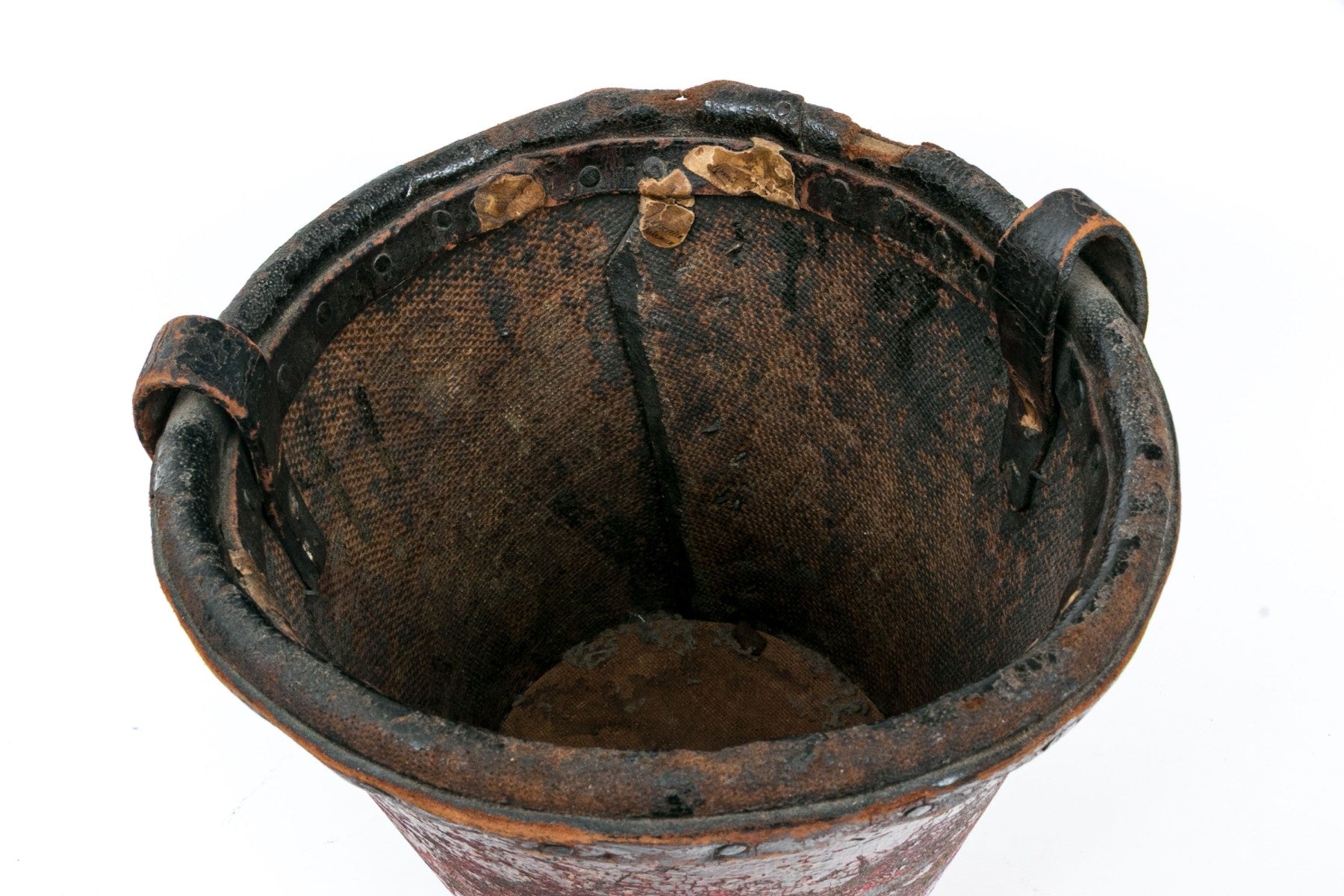 Antique English Leather Fire Bucket With British Royal Coat Of Arms