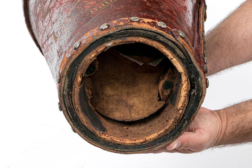 Antique English Leather Fire Bucket With British Royal Coat Of Arms