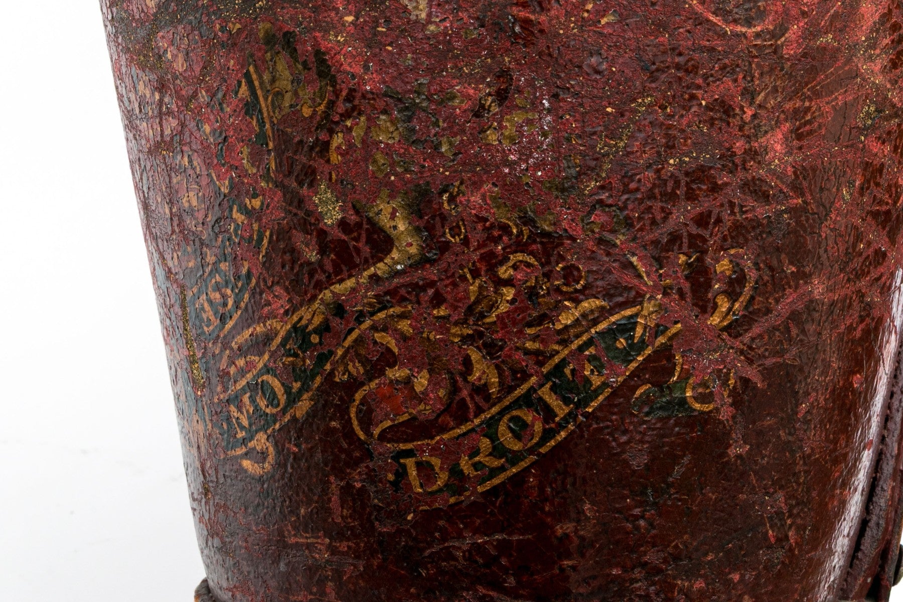 Antique English Leather Fire Bucket With British Royal Coat Of Arms
