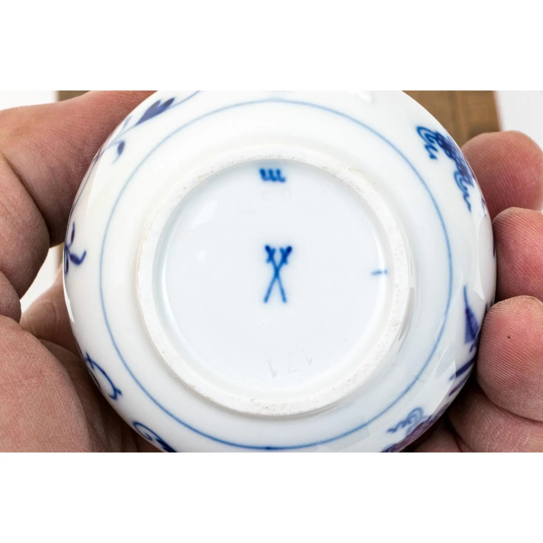 Meissen Porcelain Trio - 1979 Snow Queen Plate, Blue Onion Cream Cup, and White Blossom Relief Bowl