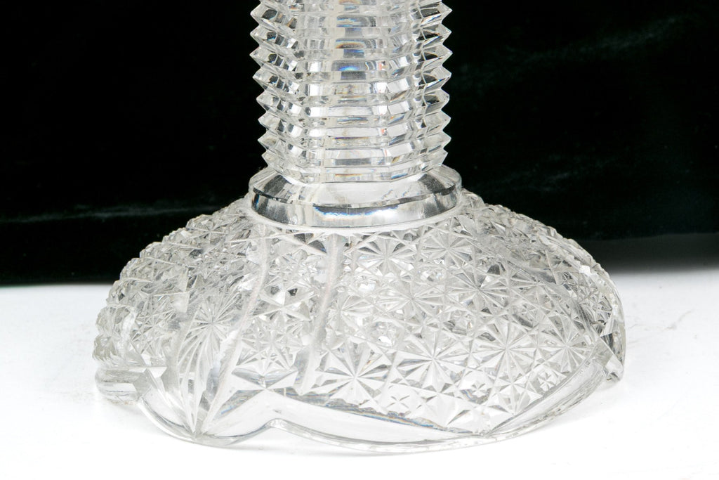 Antique American Brilliant Period Cut Glass Mushroom Lamp With Crystal Prisms