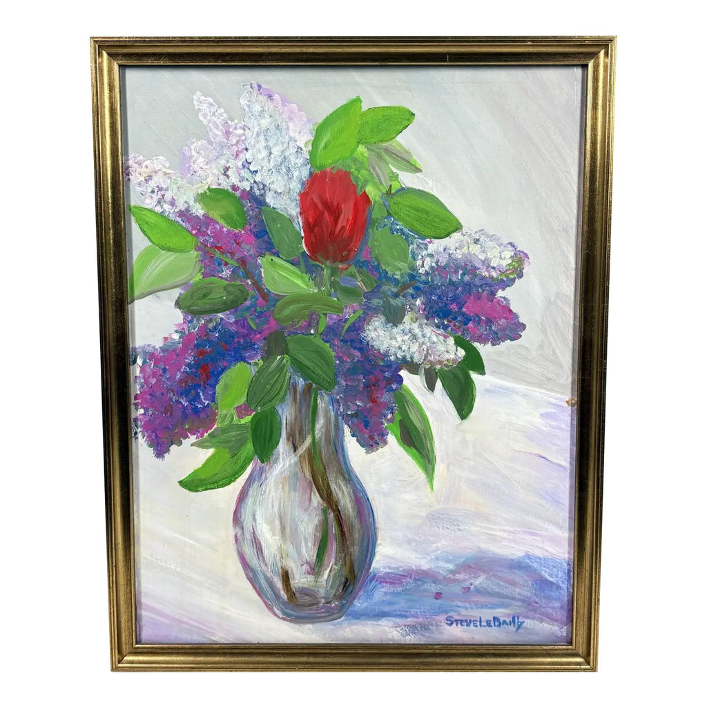 Signed Steve LeBailly Original Textured Oil on Board – "Floral Still Life"