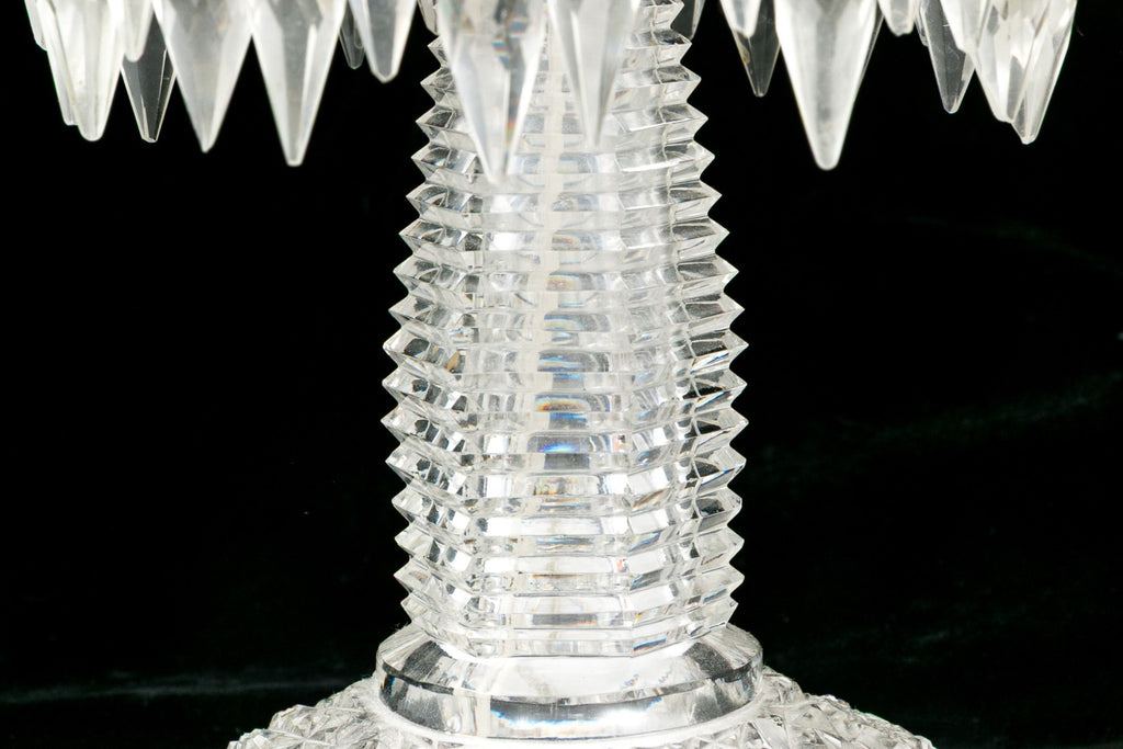 Antique American Brilliant Period Cut Glass Mushroom Lamp With Crystal Prisms