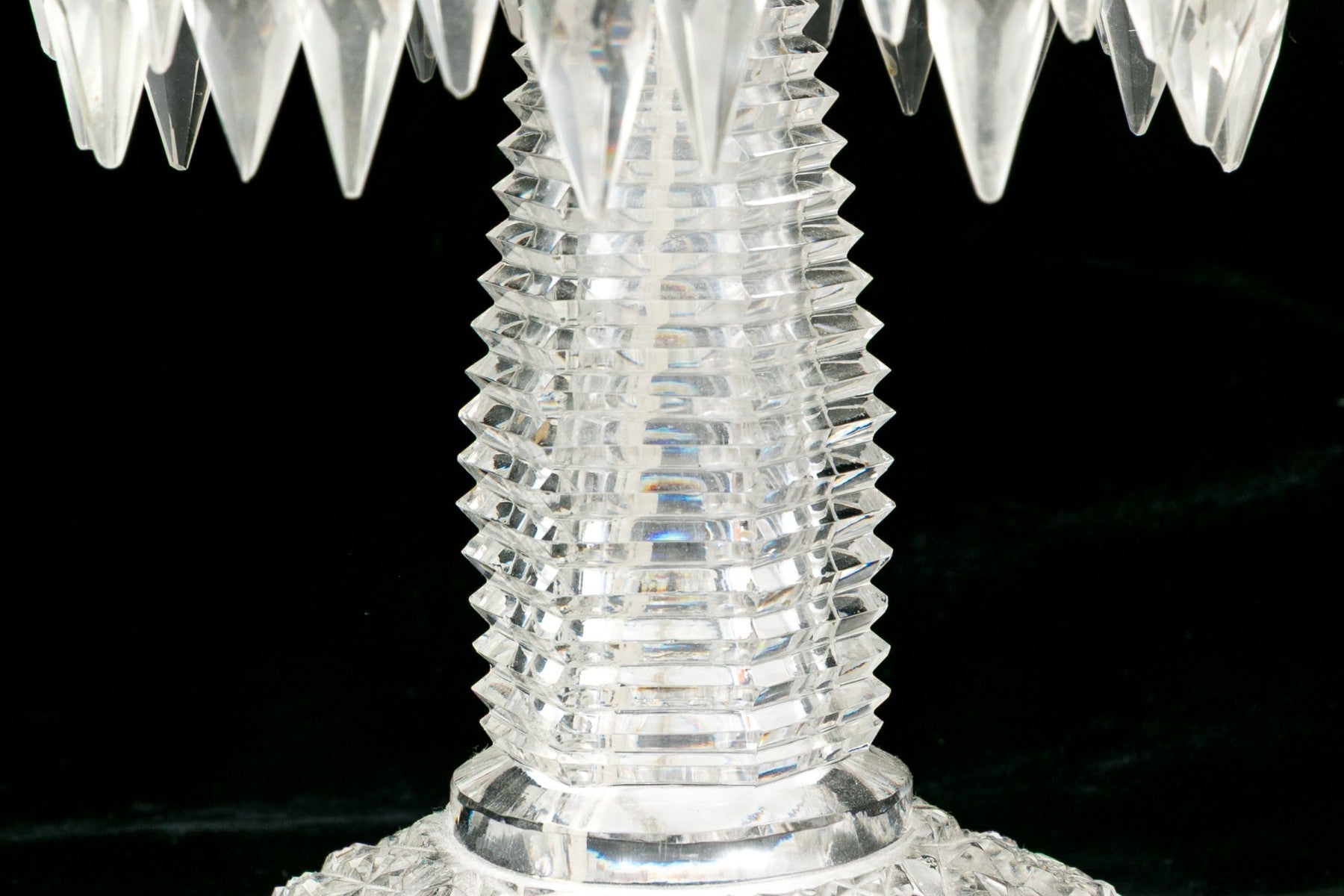 Antique American Brilliant Period Cut Glass Mushroom Lamp With Crystal Prisms