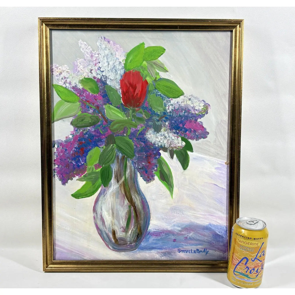Signed Steve LeBailly Original Textured Oil on Board – "Floral Still Life"