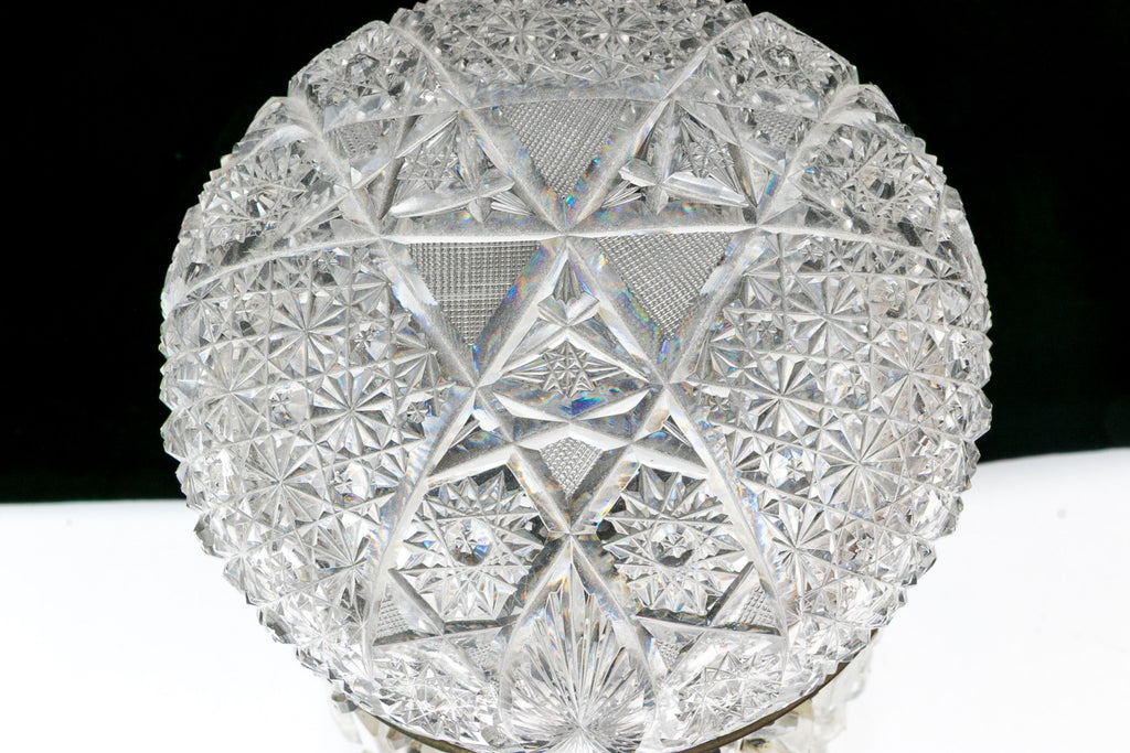 Antique American Brilliant Period Cut Glass Mushroom Lamp With Crystal Prisms