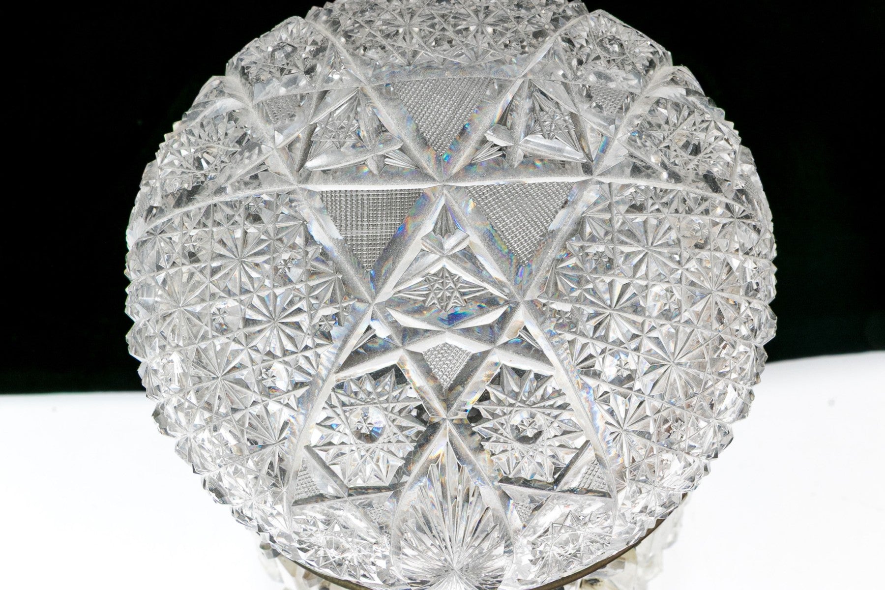 Antique American Brilliant Period Cut Glass Mushroom Lamp With Crystal Prisms