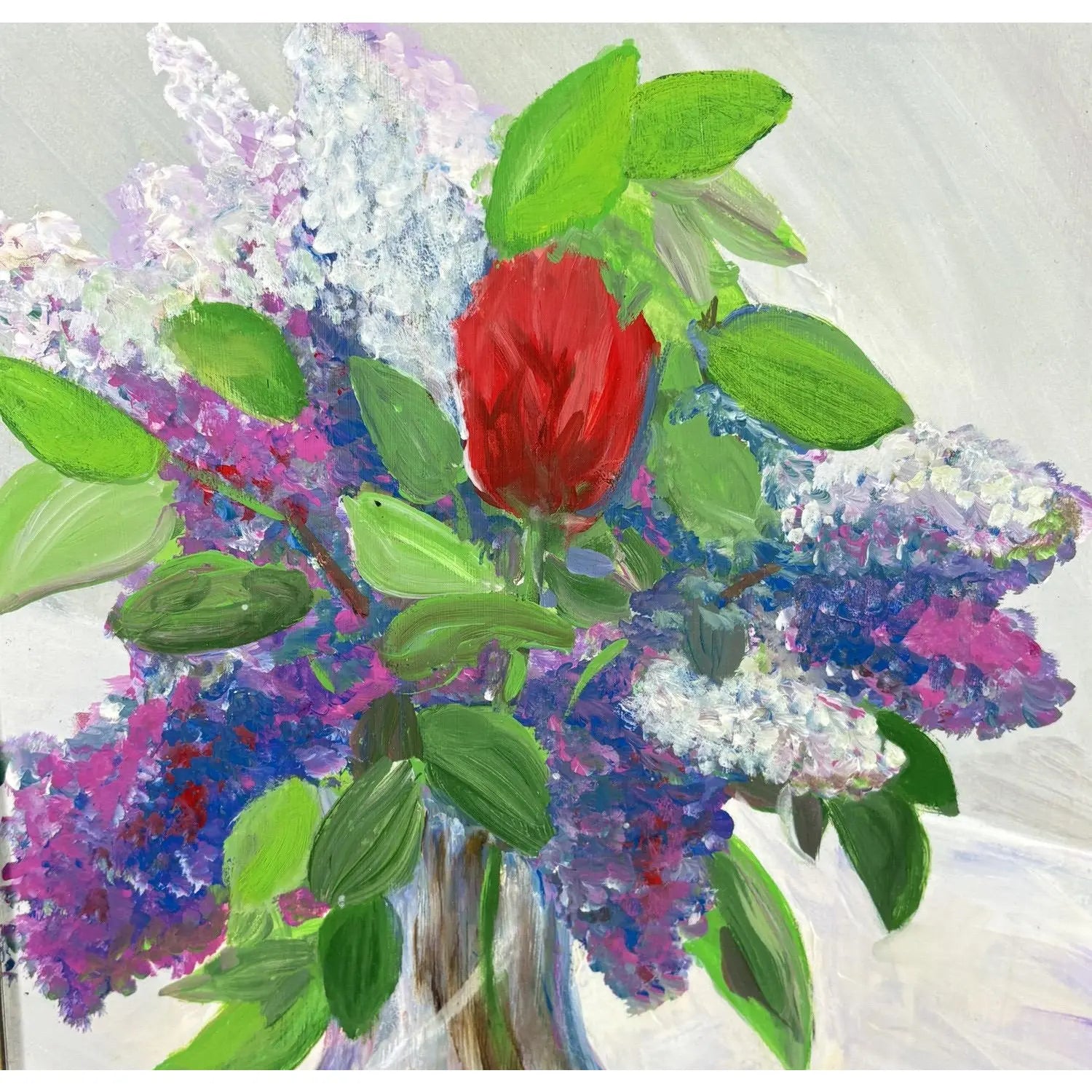 Signed Steve LeBailly Original Textured Oil on Board – "Floral Still Life"