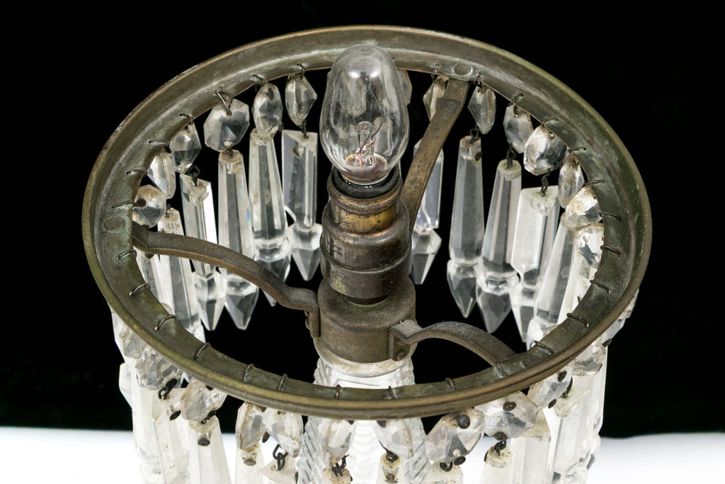 Antique American Brilliant Period Cut Glass Mushroom Lamp With Crystal Prisms