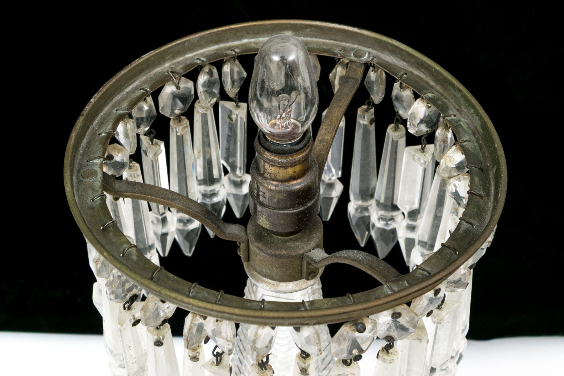 Antique American Brilliant Period Cut Glass Mushroom Lamp With Crystal Prisms