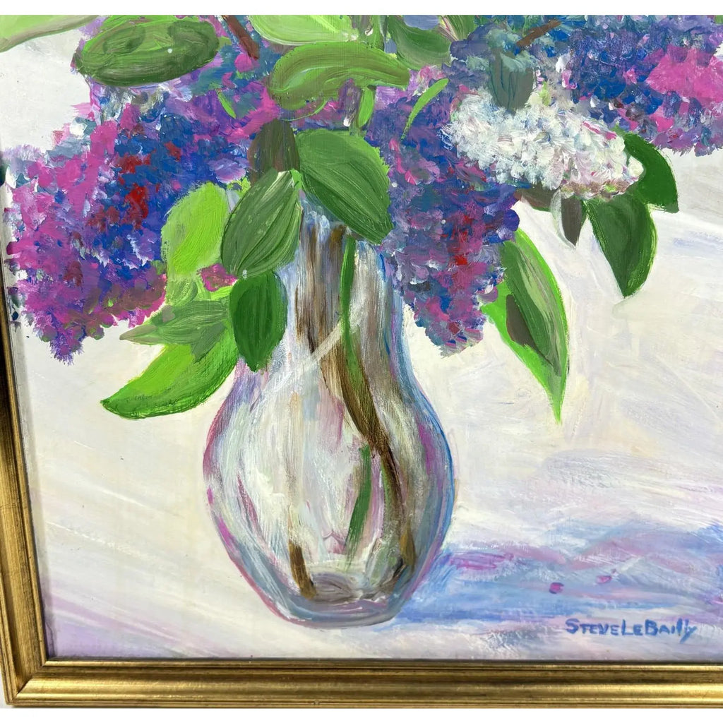 Signed Steve LeBailly Original Textured Oil on Board – "Floral Still Life"