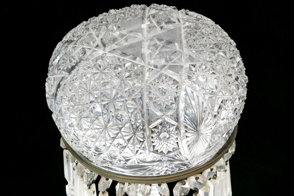 Antique American Brilliant Period Cut Glass Mushroom Lamp With Crystal Prisms