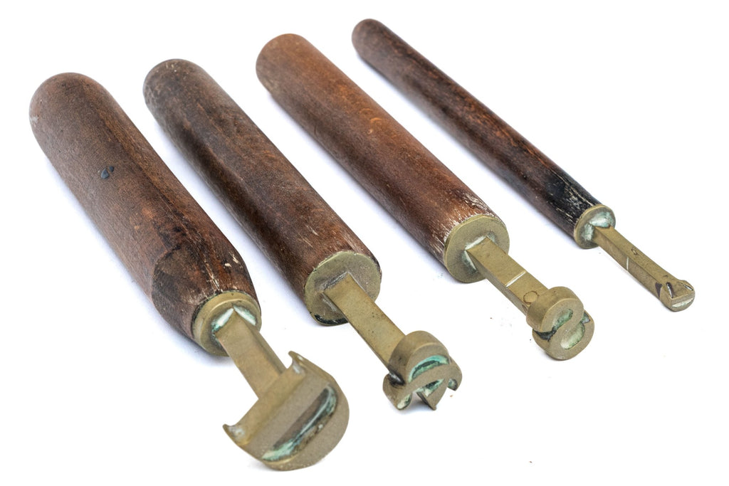 Antique 19th-Century Brass Bookbinding Hand Stamps - Set Of 4