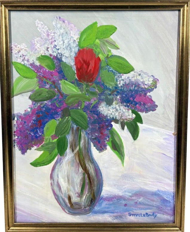 Signed Steve LeBailly Original Textured Oil on Board – "Floral Still Life"