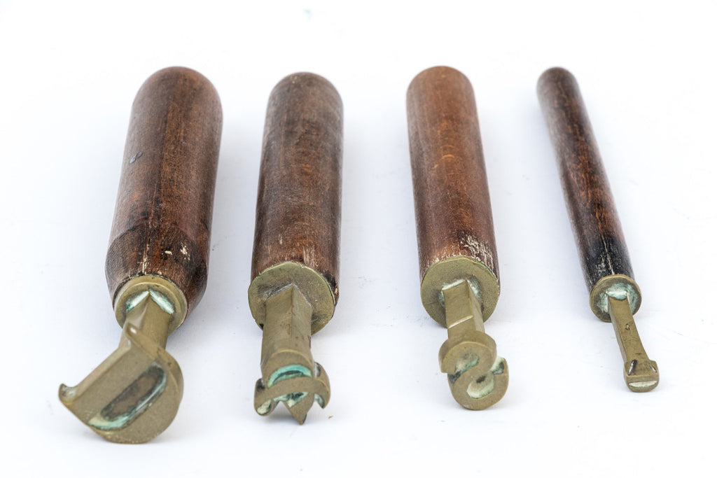 Antique 19th-Century Brass Bookbinding Hand Stamps - Set Of 4