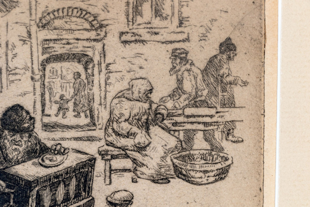 Abraham Phillips Signed Etching Organ Grinder Street Scene 1925