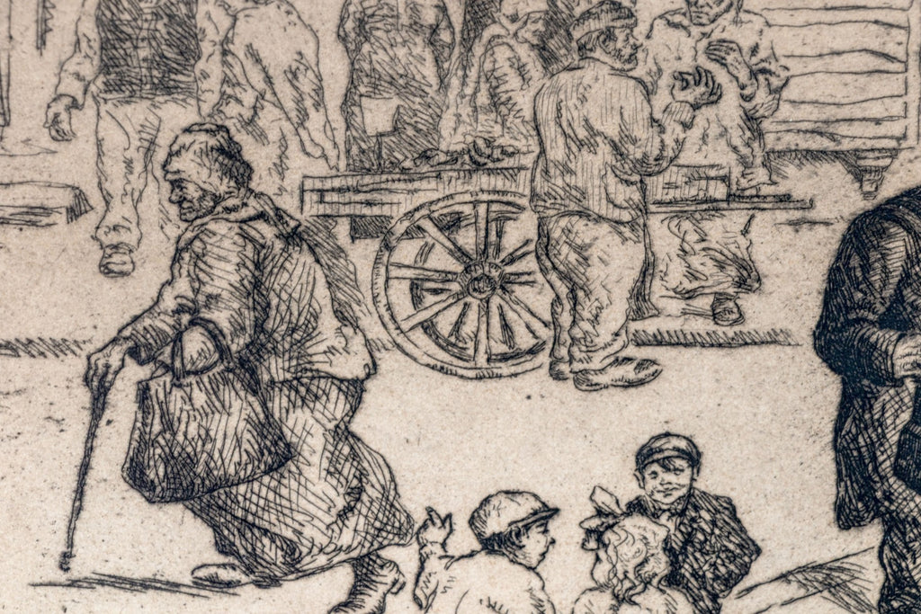 Abraham Phillips Signed Etching Organ Grinder Street Scene 1925